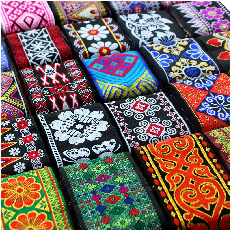 

Width 10cm Length 2.5/5yards National Embroidery Webbing For Costume Clothing Lace Fabric Ruban Satin Ribbon Accessory For Carft