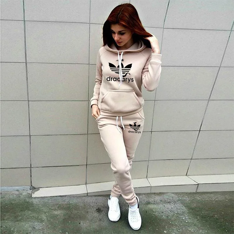 

Casual Tracksuit Women 2 Piece Set Autumn Winter Long Sleeve Printed Hoodie Pants Sweatshirt Trousers With Pockets