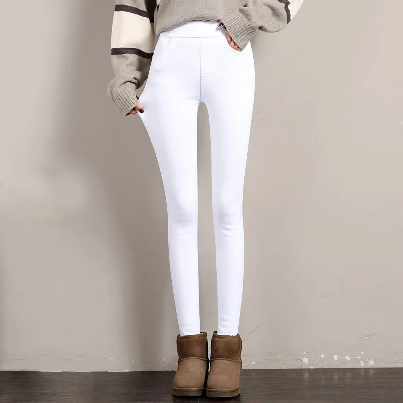 Winter Warm Leggings Women's Velvet Thick Slim Trousers Ladies Casual Solid Elastic Stretch Skinny Pencil Pant White Black | Женская