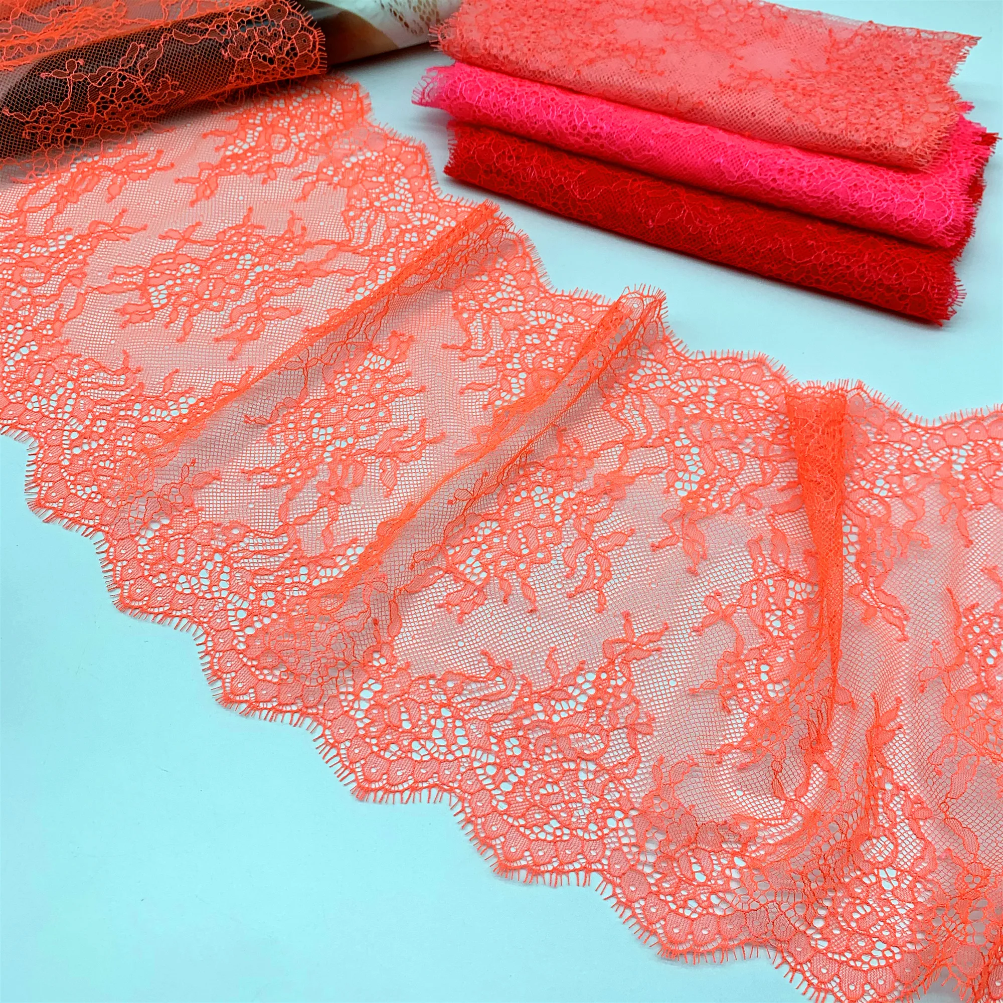

3meter/lot width 22.50cm Non Elastic lace fabric embroidery summer peach with orange lingerie lace trimming garment DIY material