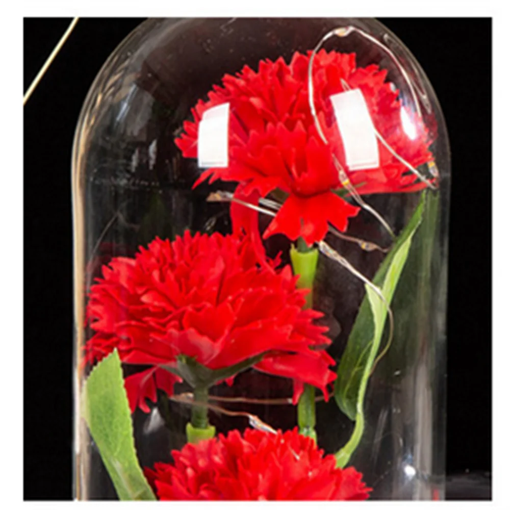 Роза со светодиодной подсветкой Красавица и Чудовище в стеклянном куполе