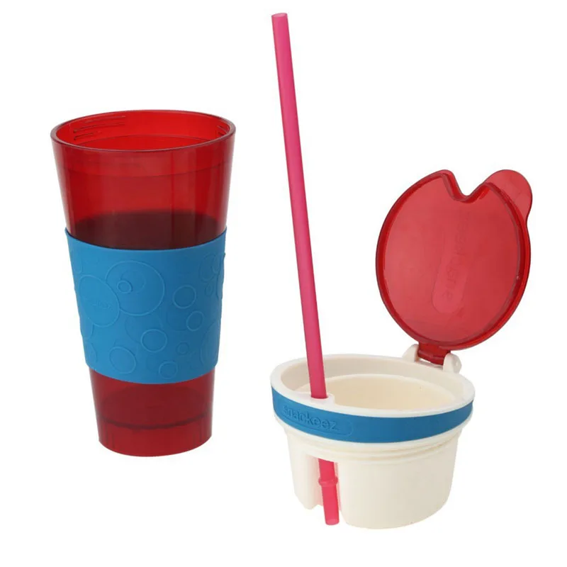 Travel Snack Water Bottle Drink In One Container Lid Straw Kids Snack Bottle Separated Ine with A Straw