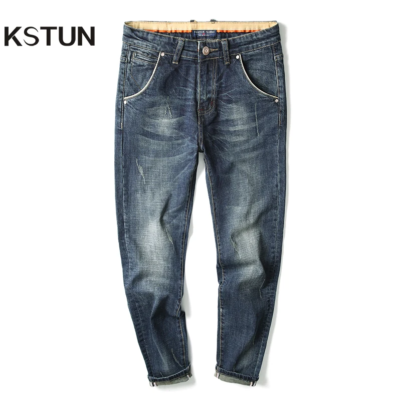 Мужские джинсы синие Стрейчевые прямые зауженные большие размеры 40 Осень-зима 2019