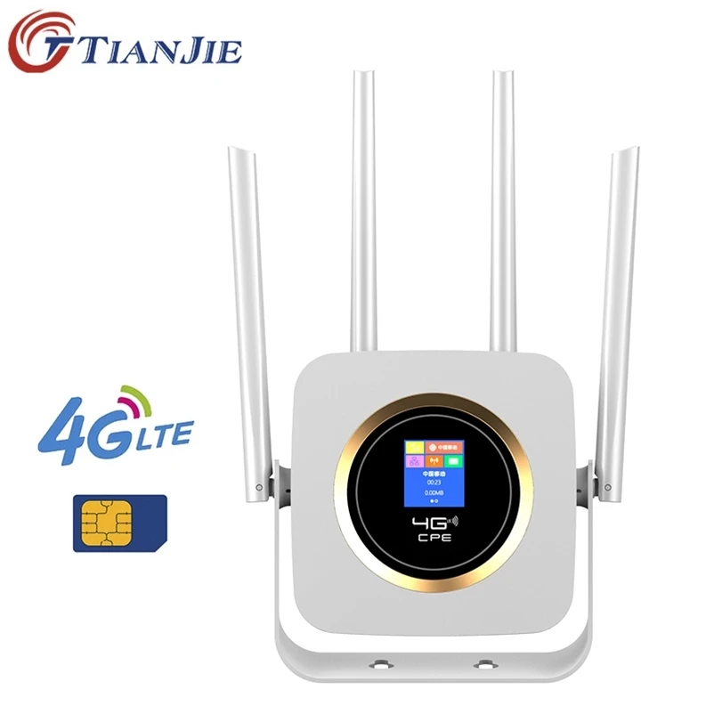 TianJie 4G Lte Router Sim CPE 4G Modem Mobile Hotspot Wireless Wifi Broadband 4 Wifi Antenna with 3000mAh Battery