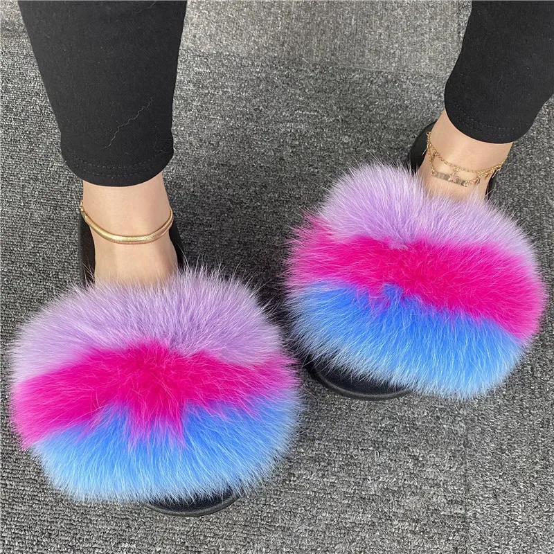 

Для женщин с натуральным лисьим мехом Тапочки женские домашние тапки; Женские домашние шлепанцы Роскошные вечерние сандалии для девочек пл...