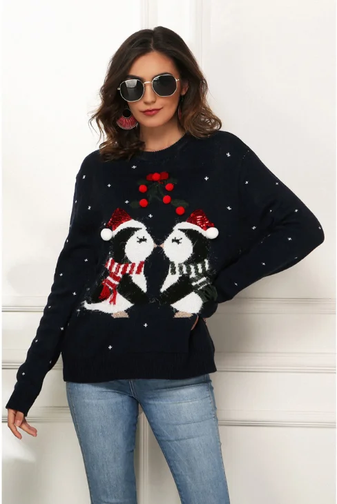 Осенняя Женская модная свободная вязаная верхняя одежда с круглым вырезом и