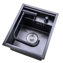 Hidden Black Kitchen Sink Bowl Bar Stainless Steel for Balcony Sink Black Bar Sink with Water Tap Kitchen Sink 45x55cm 4870