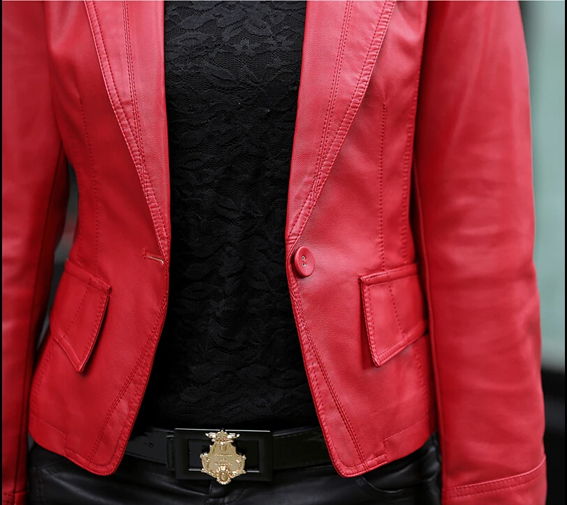 

Shipping Ms. Free Short Paragraph Leather Jacket Suit 2021 Spring New Models Sheep Phi Clothing / M-5xl