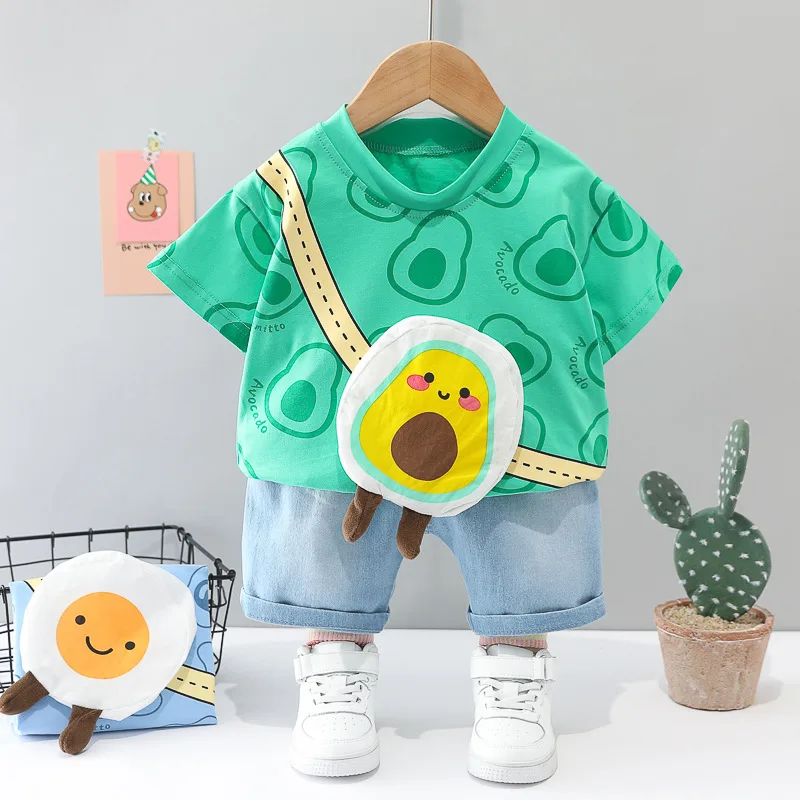 

New Children Summer Cotton Baby Boys Girls Clothes Sport T Shirt Bag Denim Shorts Jeans 2Pcs/Sets Leisure Kids Toddler Tracksuit