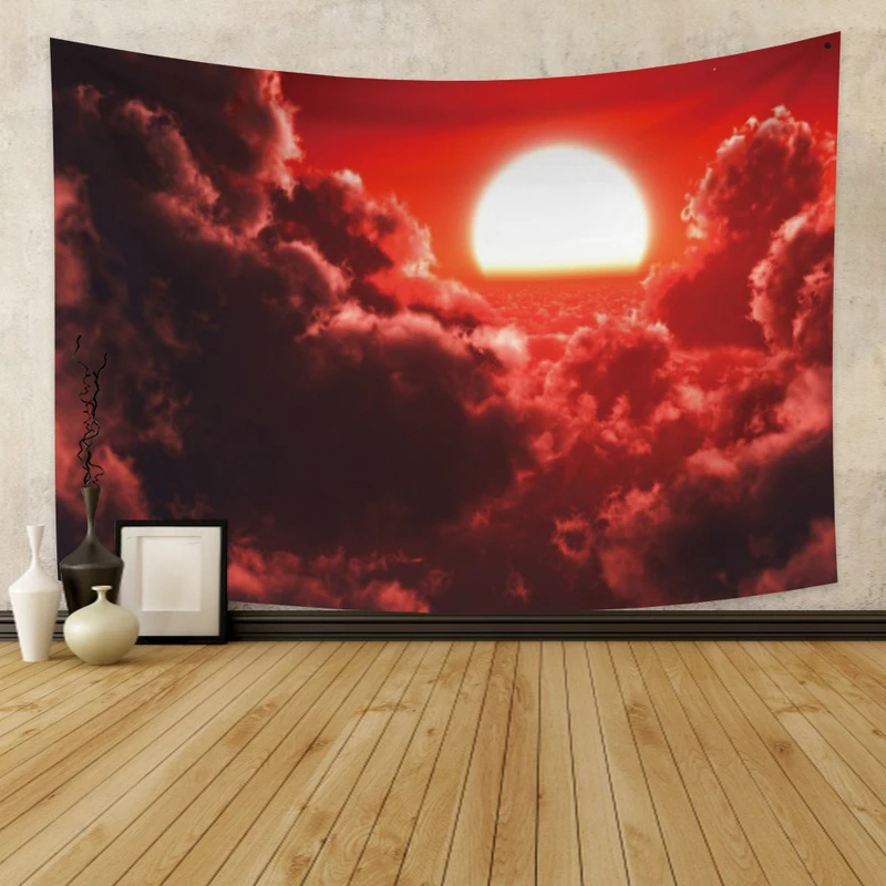 

Винтажный гобелен с изображением красного солнца и целлюлозы, экзотическое летнее растение, рамка для спальни, фотография, Настенный декор