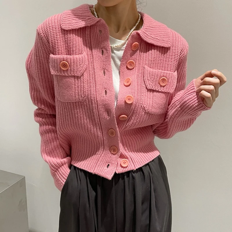 

Женский однобортный Кардиган, элегантный свитер ярких цветов в Корейском стиле, Осень-зима