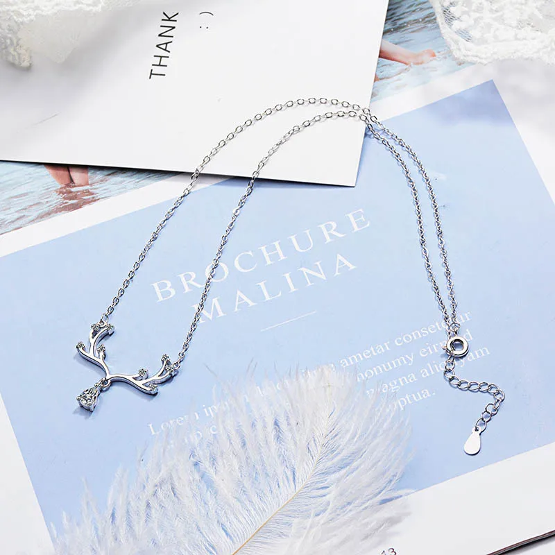Женское ожерелье из серебра 925 пробы с фианитами в форме оленя|Подвески| |
