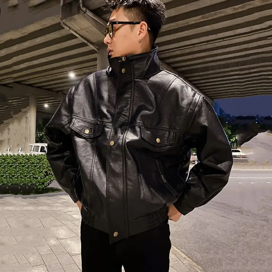 

Осенне-зимнее Мужское пальто, красивая локомотивная куртка, большая теплая куртка из искусственной кожи