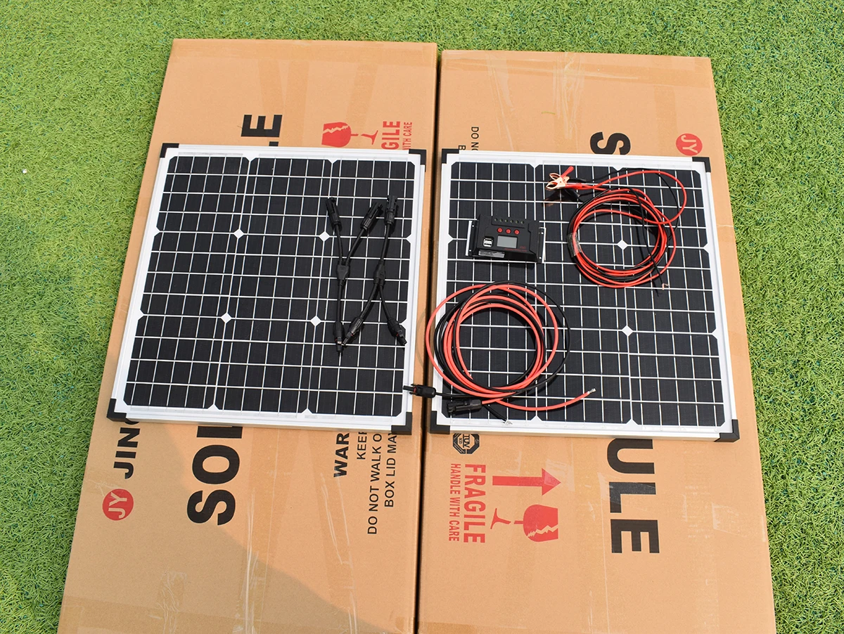 Комплект стеклянных солнечных панелей 100 Вт (2 шт. 50 Вт) 36 монокристаллических