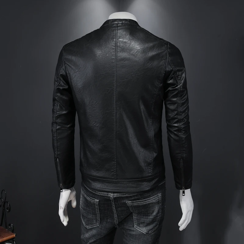 

2020 new spring and autumn leather men's trendy slim Korean handsome stand collar coat locomotive leather jacket men