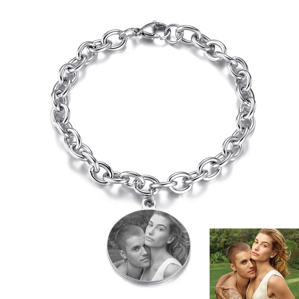 

Personalize Custom Engrave Photos Name Bracelets for Women Men Memory Gift Stainless Steel Bracelet by Laser Never Fade Jewelry