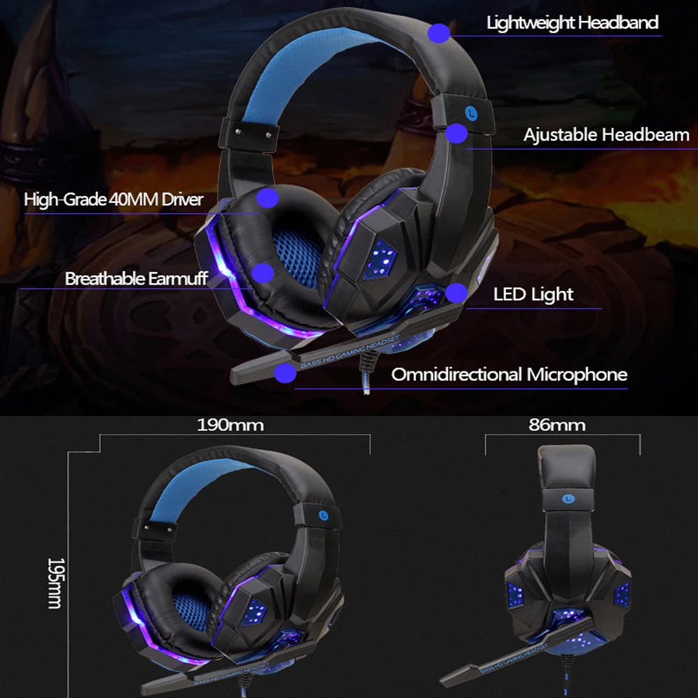 Наушник Проводные игровые Headphhone геймер стерео гарнитуры с С микрофоном светодиодные лампы для планшетного