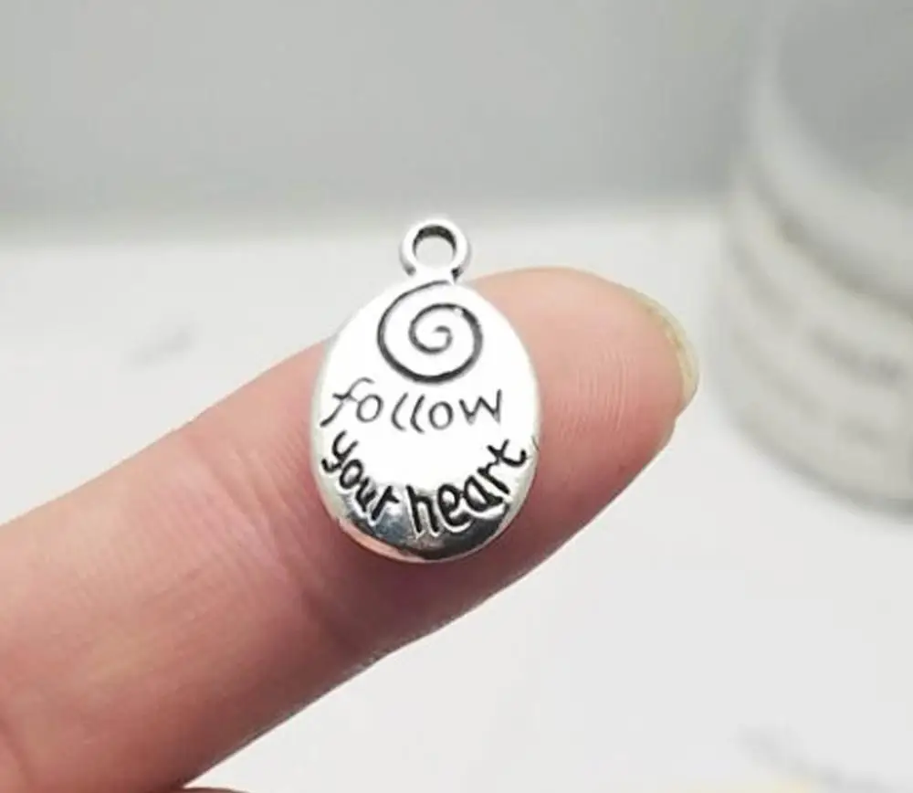 

15 шт./лот-20x12 мм, двойная сторона покрыта античным серебром, следуйте вашим шармам в форме сердца, товары для творчества, аксессуары для ювелирных изделий