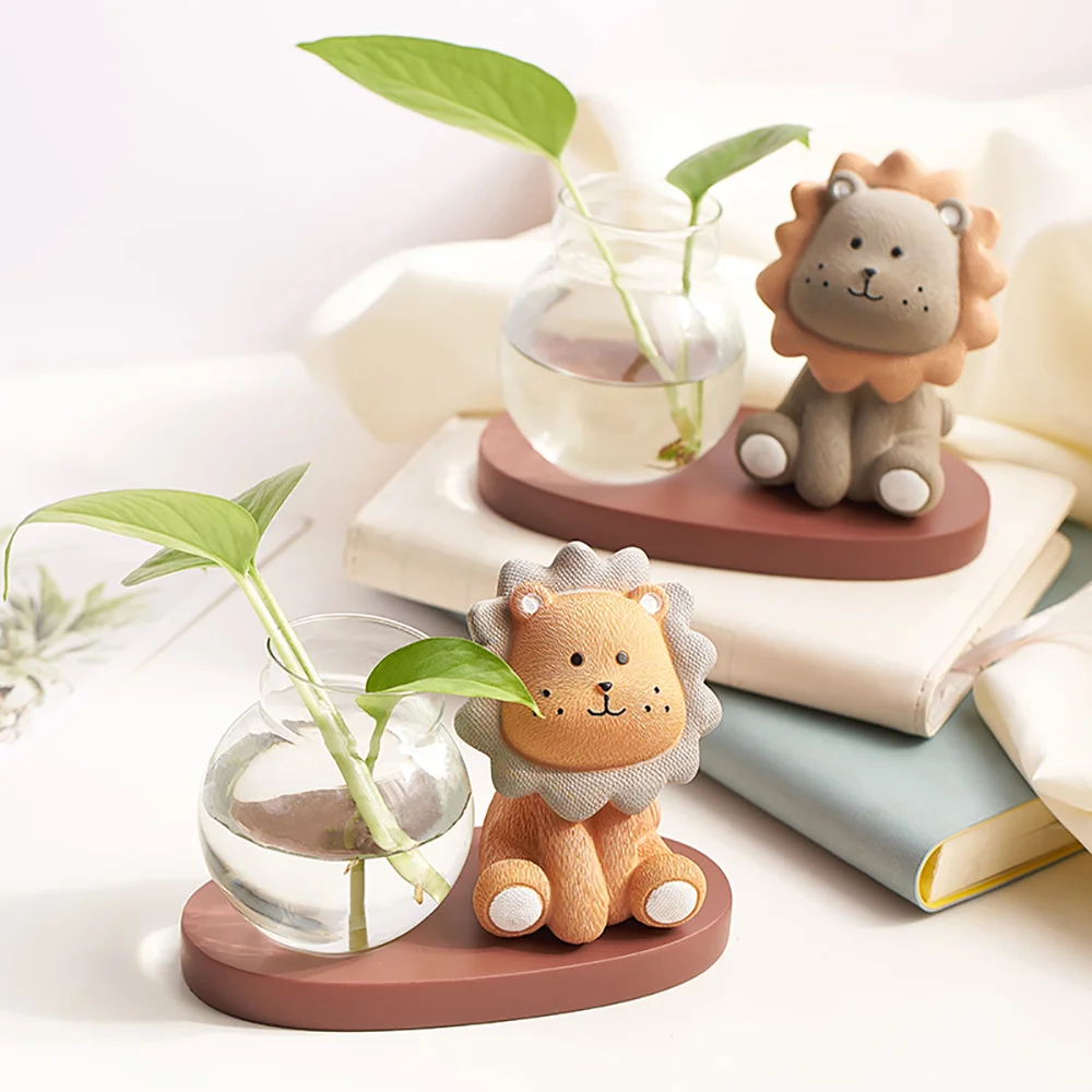 Скандинавская стеклянная ваза скульптура льва украшение для дома цветов