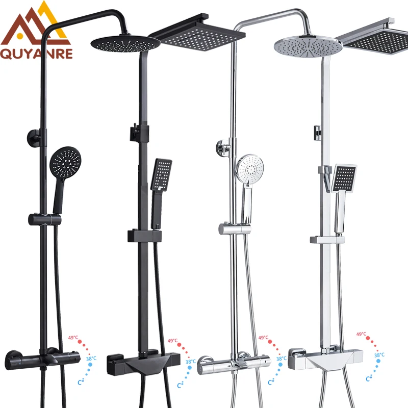 

Quyanre Black Thermostatic Shower Faucet Bathtub Thermostatic Control Shower System Kit Hot Cold Temperature Faucets Shower