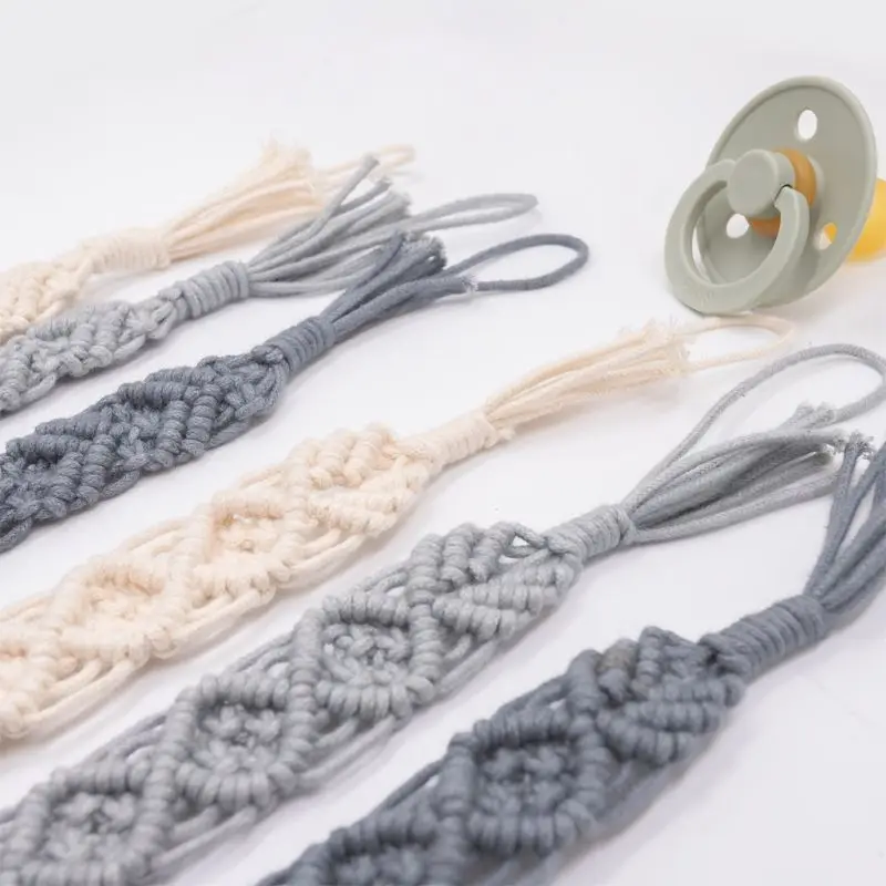 

Gray Baby Boys Girls Soother Nipple Pacifier Clip Dummy Holder Simple Crochet Cotton Pacifier Chain