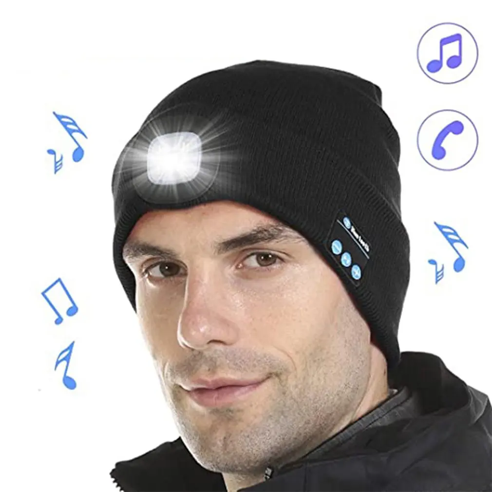 Warm Beanie Wireless LED Hat Smart Cap Headset Headphone Speaker Communication Night Outdoor Lighting | Электроника