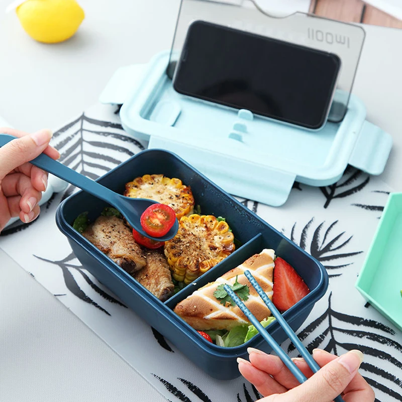 

1100ml Microwave Lunch Box Portable 2 Layer Food Container With Cutlery