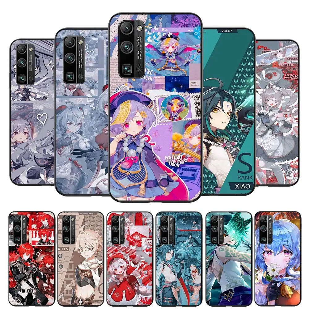 

Genshin Impact Anime for Huawei Honor 50 30 20 10 V30 V20 X10 10X Lite Pro 5G TPU Silicone Soft Black Phone Case Cover