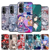 genshin impact anime for huawei honor 50 30 20 10 v30 v20 x10 10x lite pro 5g tpu silicone soft black phone case cover