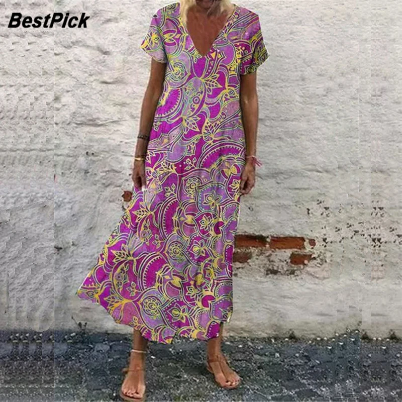 

Женское летнее платье макси с цветочным принтом, размеры до 5XL