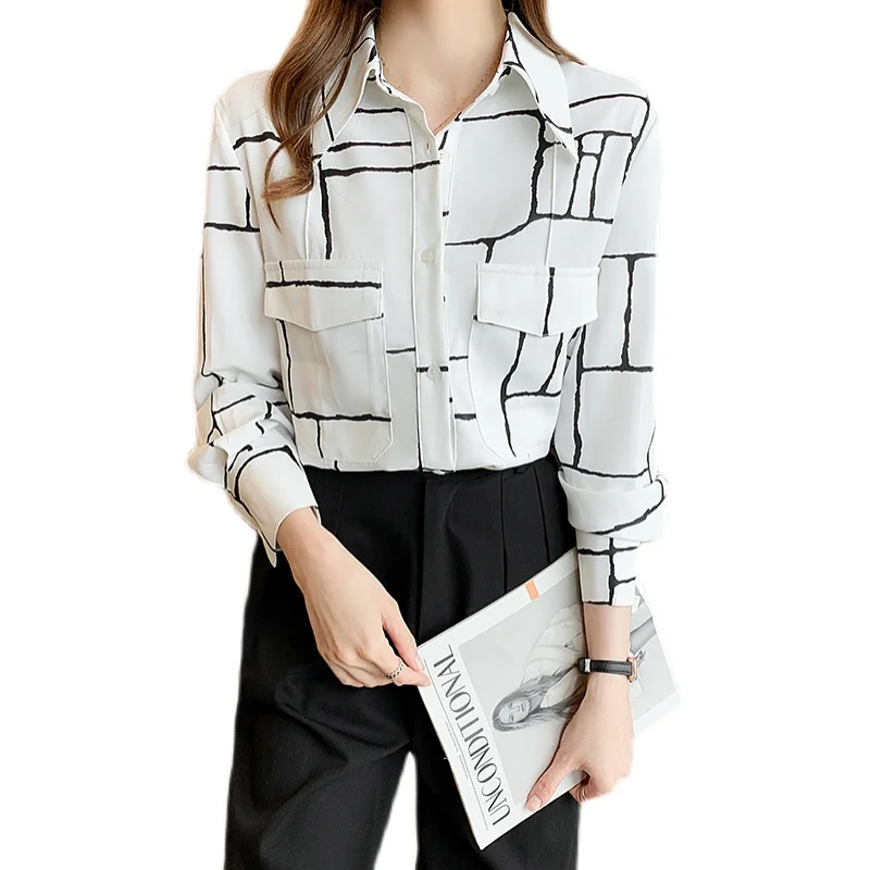 

Женская Осенняя рубашка с длинным рукавом и асимметричным принтом