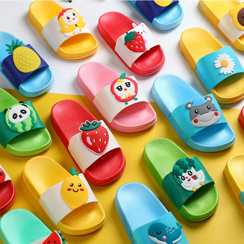 Baby Slippers 2-8Yrs 2021 New Kids Boys Girls Cartoon Cute Fruit Strawberry Avocado Non-slip Soft Bottom Portable Beach Slippers