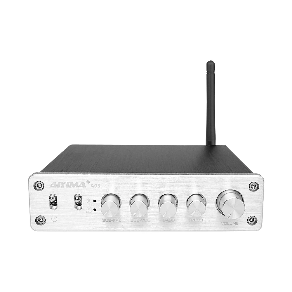 Silver AIYIMA TPA3116 усилитель сабвуфера аудио Bluetooth усилитель звука 2,1 50Wx2+ 100 Вт HiFi TPA3116D2 цифровой усилитель мощности дома - Цвет: Silver