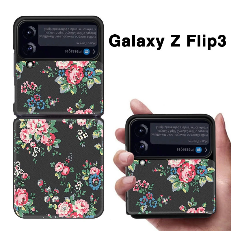 Z Flip 3 Funda Case for Samsung Galaxy Z Flip 3 Z Fold 3 Refreshing Floral Pattern Pu Leather Coque Phone Case Cover