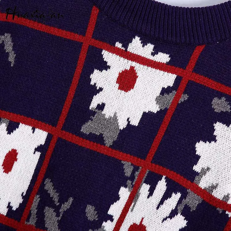 

Huaxiafan Aesthetic Flowers Printing Knitted Sweater Vest Women V Neck Elegant Ladies Za Pullovers Sleeveless Female 2021 Mujer