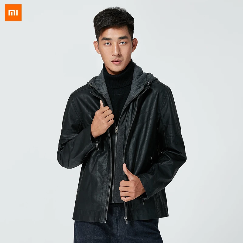 Xiaomi Mijia с капюшоном Съемная модная мотоциклетная куртка из ПУ материала жесткий и