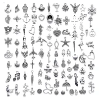 100pcs mixed tibetan silver bracelet pendants connectors retro necklaces cross charms bulk accessories for diy jewelry making