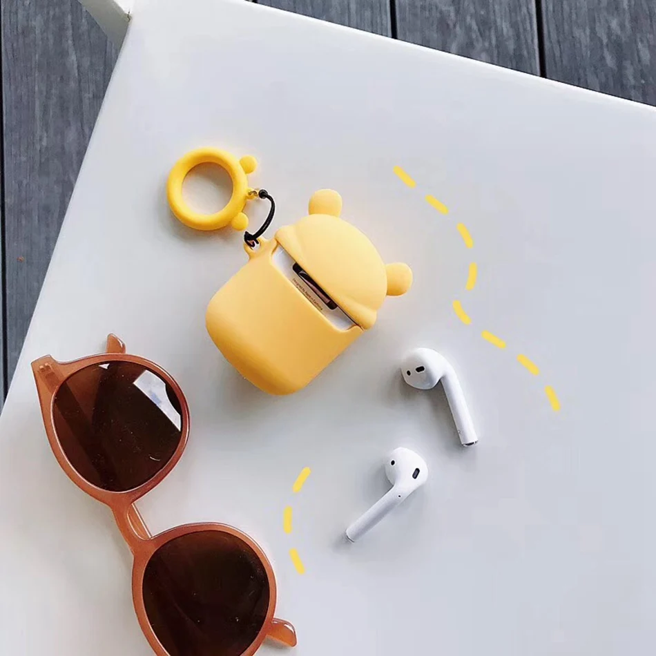 Для AirPods 2/1 чехол с милым мультяшным медведем Винни-пухом чехол для наушников для Apple Airpods 2 мягкий силиконовый чехол с кольцом на палец