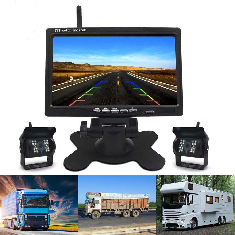 

Wireless Car Monitor 7 inch LCD Kit Outdoor Personal Car 2 Backup Rear View Cameras Parts Decoration for Bus Truck RV