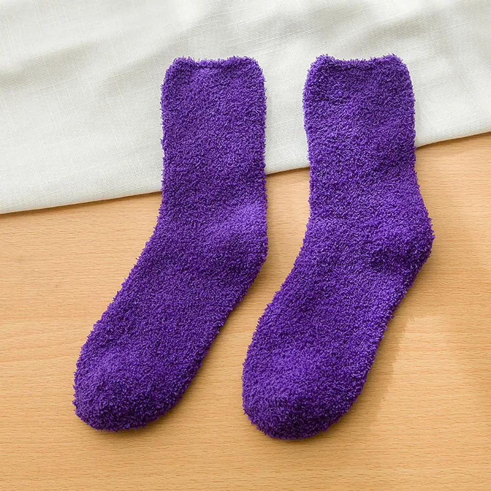 purple Женские милые мягкие пушистые носки ярких цветов коралловые бархатные зимние теплые носки для девочек махровые ворсистые носки - Цвет: purple