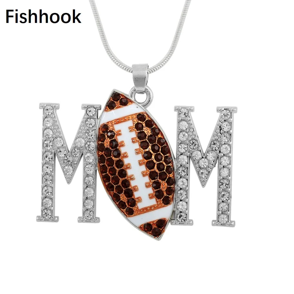 Fishhook Hyperbole Стразы Американский футбол ожерелье с подвеской мама для женщин и