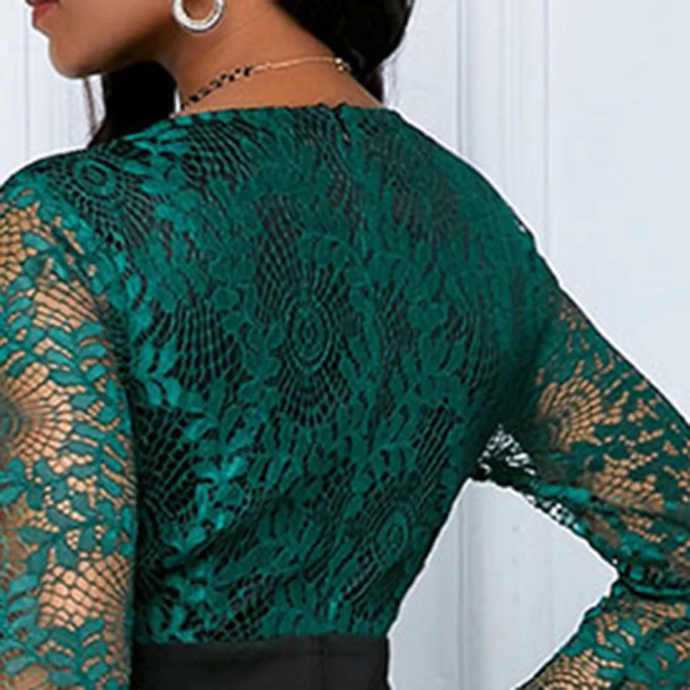 Женское осеннее элегантное платье русалки 2019 длинные рукава кружевное Цветочное