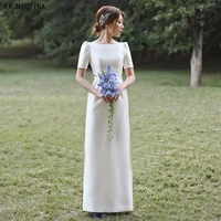 kaunissina satin wedding dresses for women short sleeve wedding gowns long simple bridal white dress vestidos de noiva
