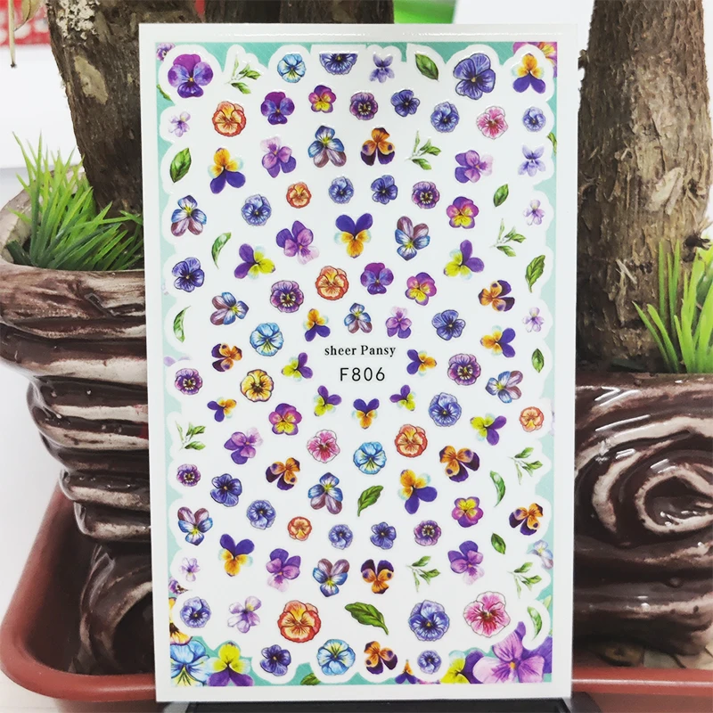 

3D Nail Stickers Color Pansy Flowers Grass Stickers for Nails Autumn Design Stickers for Manicure Decal Nail Art Decoration