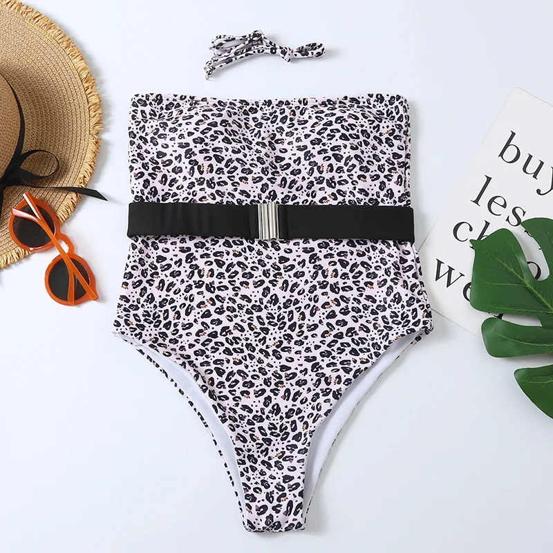 Новинка 2021 Модный женский слитный купальник с леопардовым принтом без рукавов