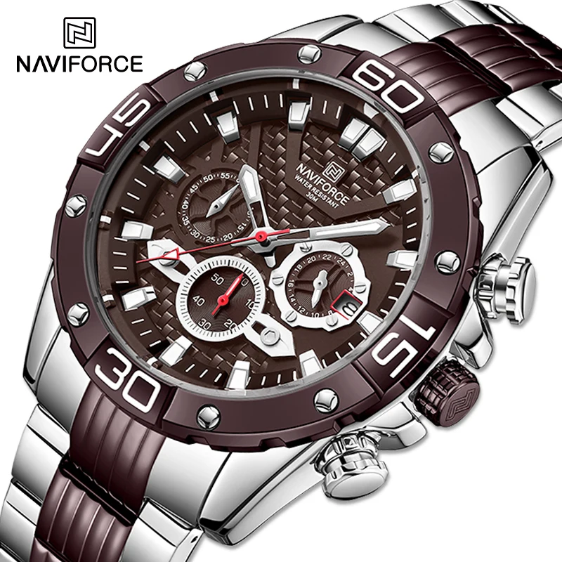 

NAVIFORCE Luxury Male Quartz Chronograph Wristwatch Casual Sports With 3 Functional Small Dials Waterproof Stainless Steel Watch