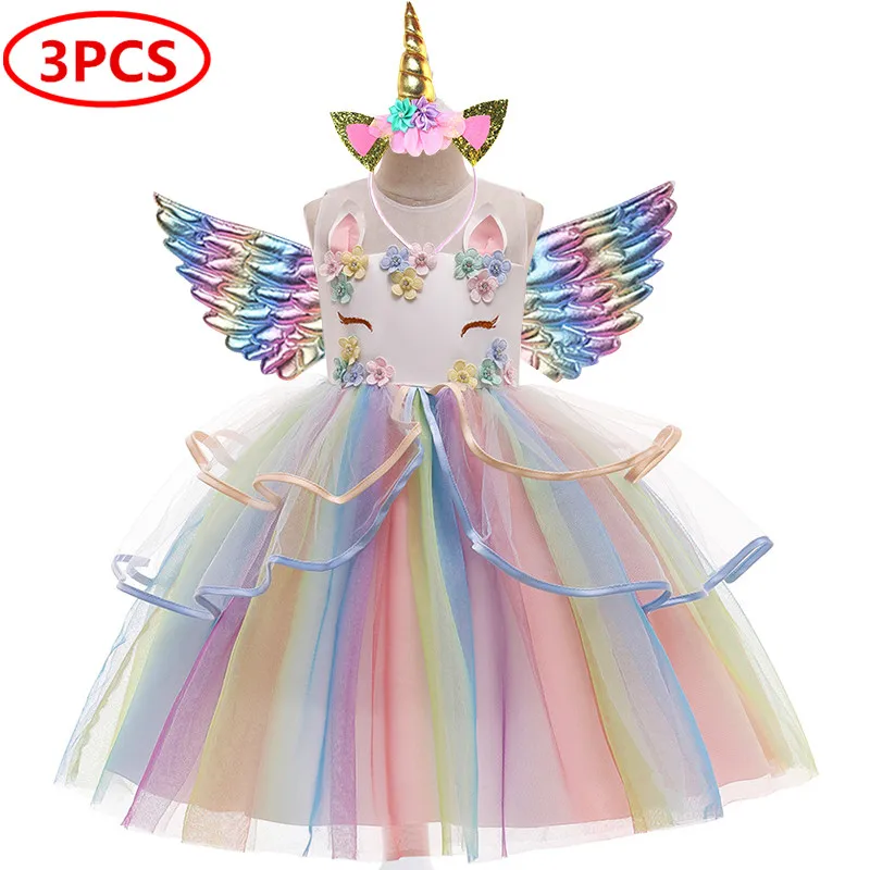 best baby dresses Christmas Girl Unicorn Rainbow Long Dress Flower Girl Wedding Party Princess Dress Lucky Baby Girls Birthday Dress Set 3-12 Year baby girl skirt