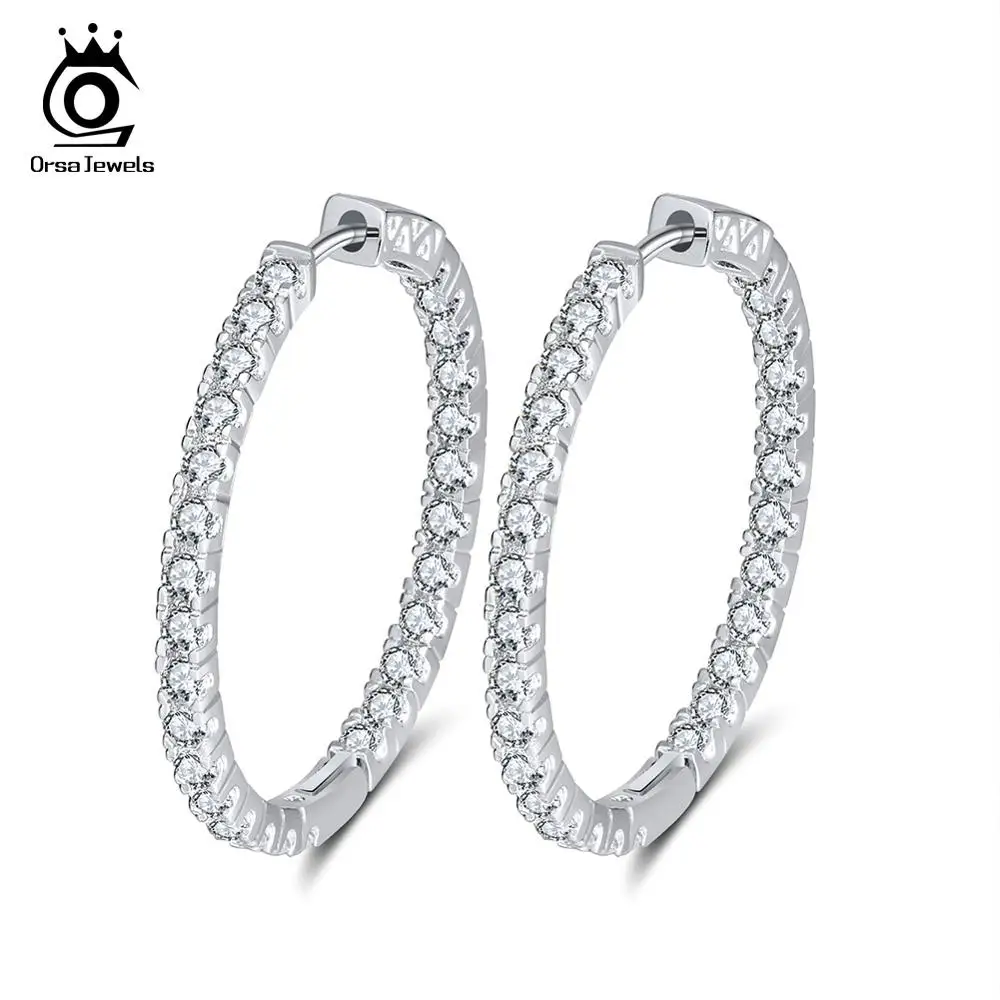 ORSA JEWELS Элегантное платиновое покрытие, круглые серьги из серебра вымощена AAA австрийский кубический цирконий свадьба ювелирные изделия OE137