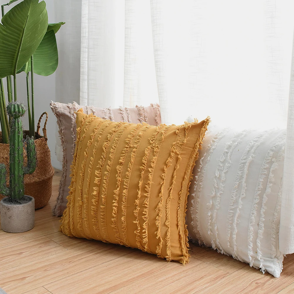 

Tassels Cushion Covers Tassels Decorative Throw Pillow Covers Square Linen Pillowcases Sofa Bedroom Livingroom Textile Supplies