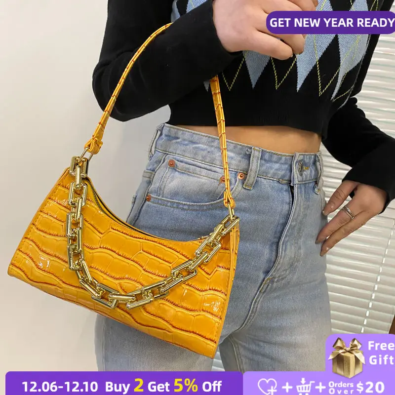 

Винтажные женские маленькие Сумки из искусственной кожи под подмышек, женская сумка через плечо с крокодиловым узором, модные дизайнерские...